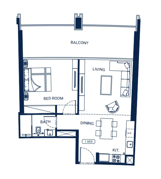 Binghatti Skyrise 1 bed floor plan, 849 sqft