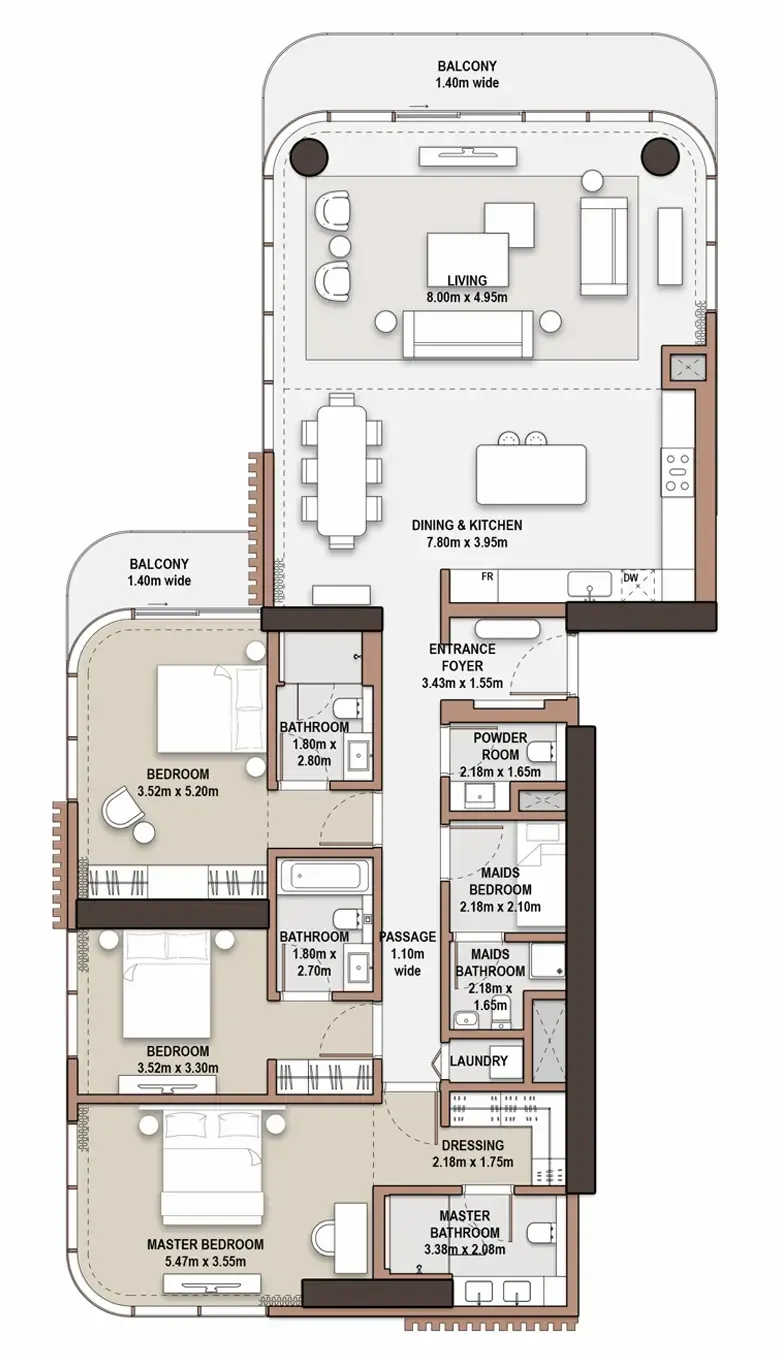The Edit at d3 3 bed floor plan, 2,274 sqft