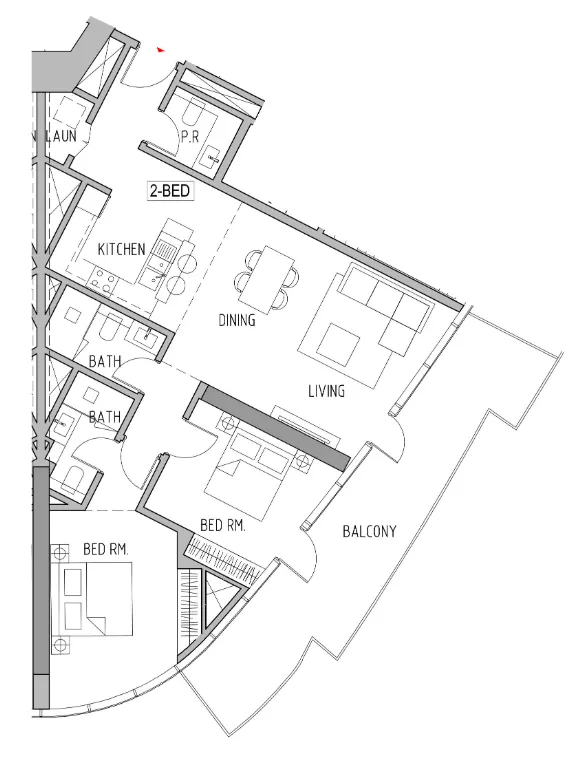 Canal Heights 2 bed floor plan, 1,314 sqft