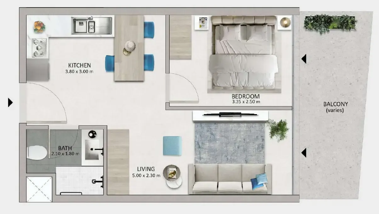 Mayyas at The Bay 1 bed floor plan, 474 – 481 sqft