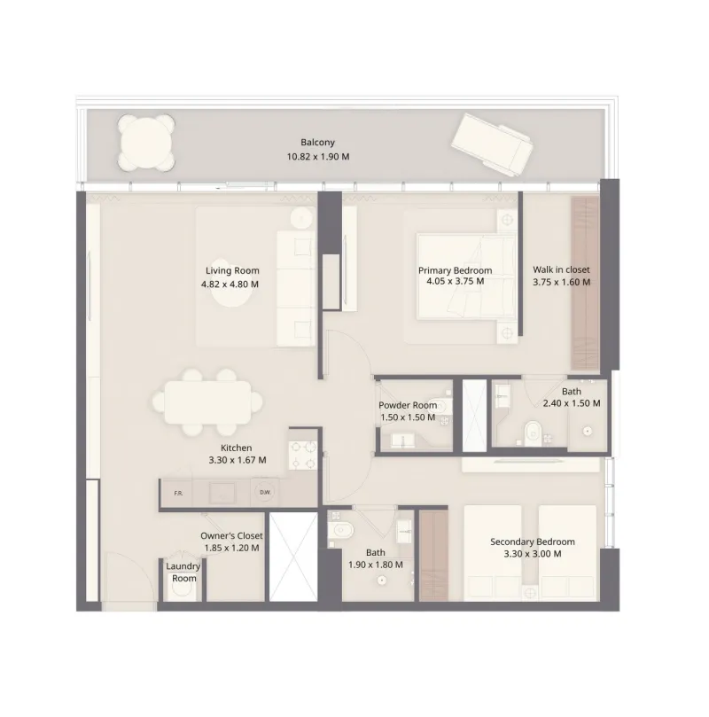 The Residences at Sheraton Al Marjan Island Resort Phase 1 & 2 2 bed floor plan, 1,235 sqft