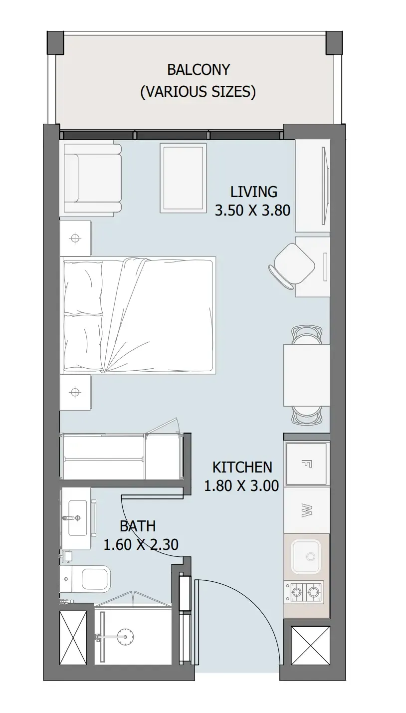 Verdana III Studio floor plan, 320 – 341 sqft