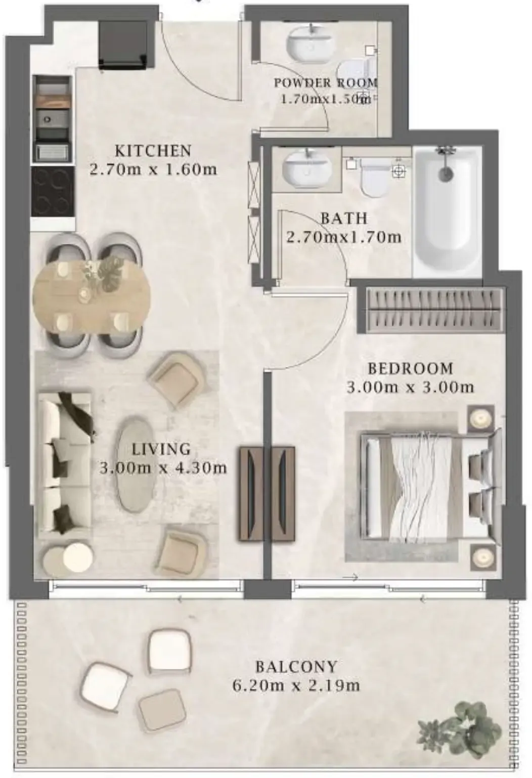 Arthouse Residences by Cledor 1 bed floor plan, 610 sqft