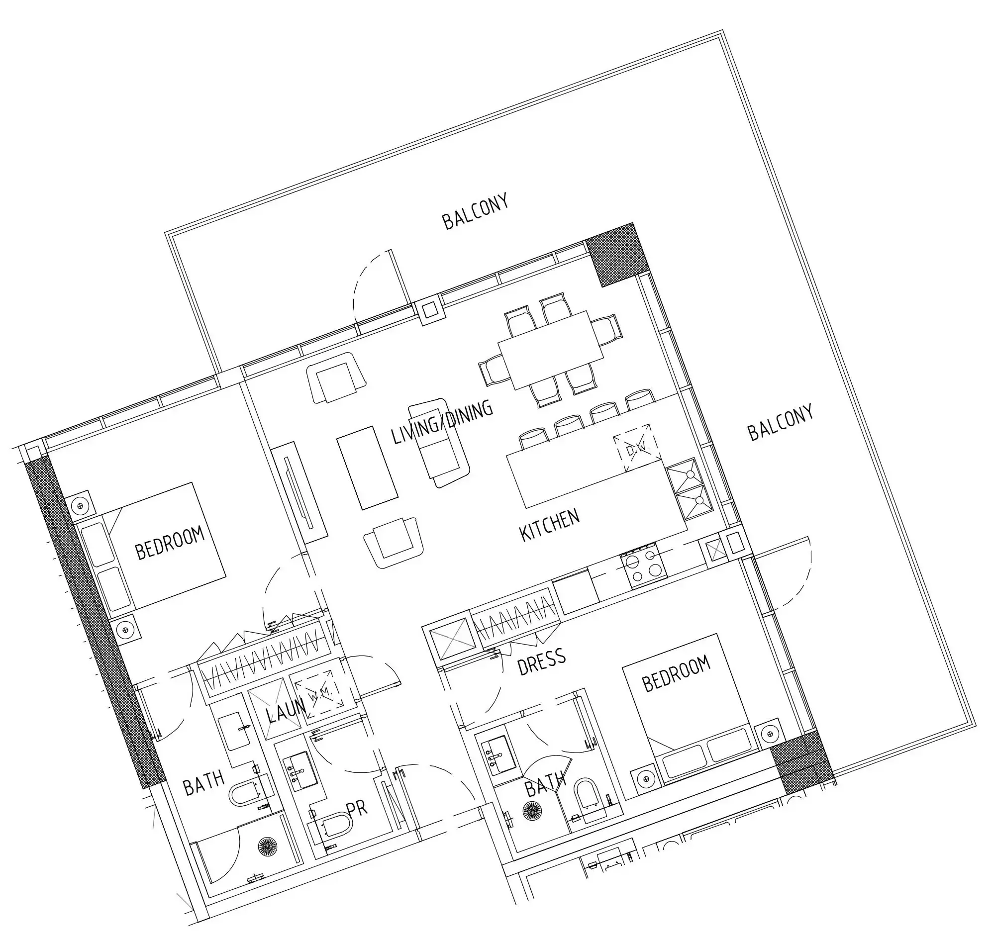 Damac District 2 bed floor plan, 1,387 sqft