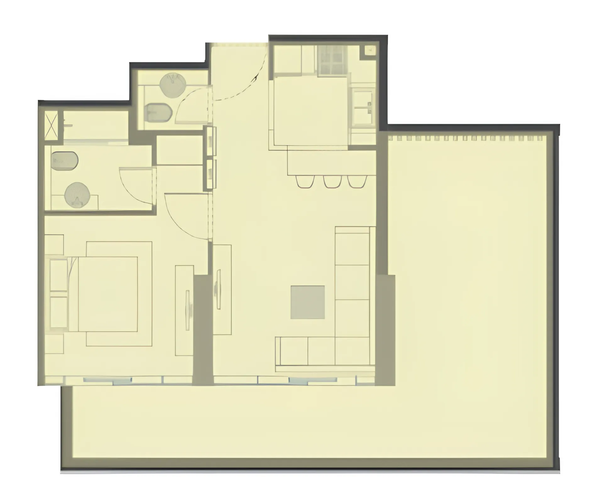 Red Square 1 bed floor plan, 880 sqft