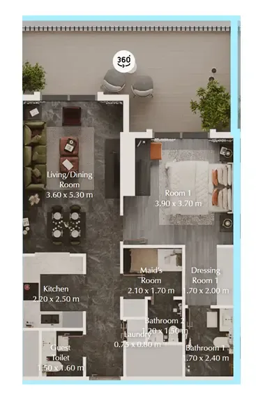 Bab Al Qasr Garden Residences 65 1 bed floor plan, 913 sqft