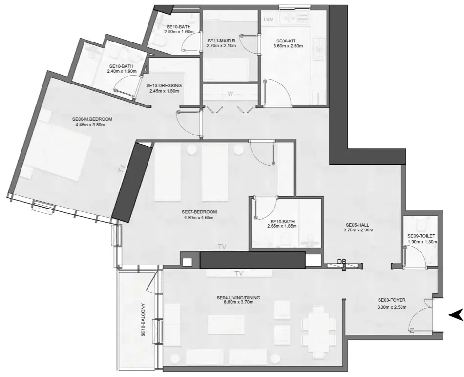 Joud Tower 2 bed floor plan, 1,691 – 1,711 sqft