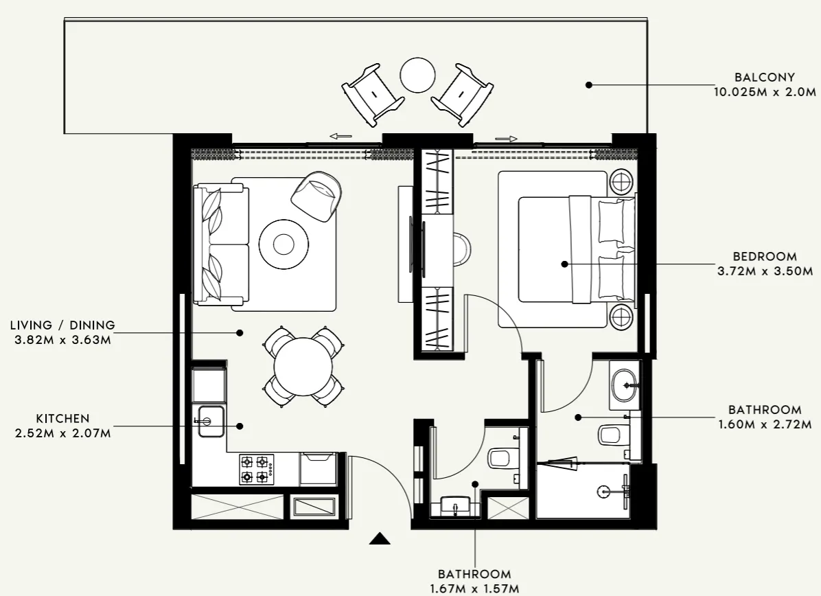 Azizi Venice 1 bed floor plan, 769 sqft