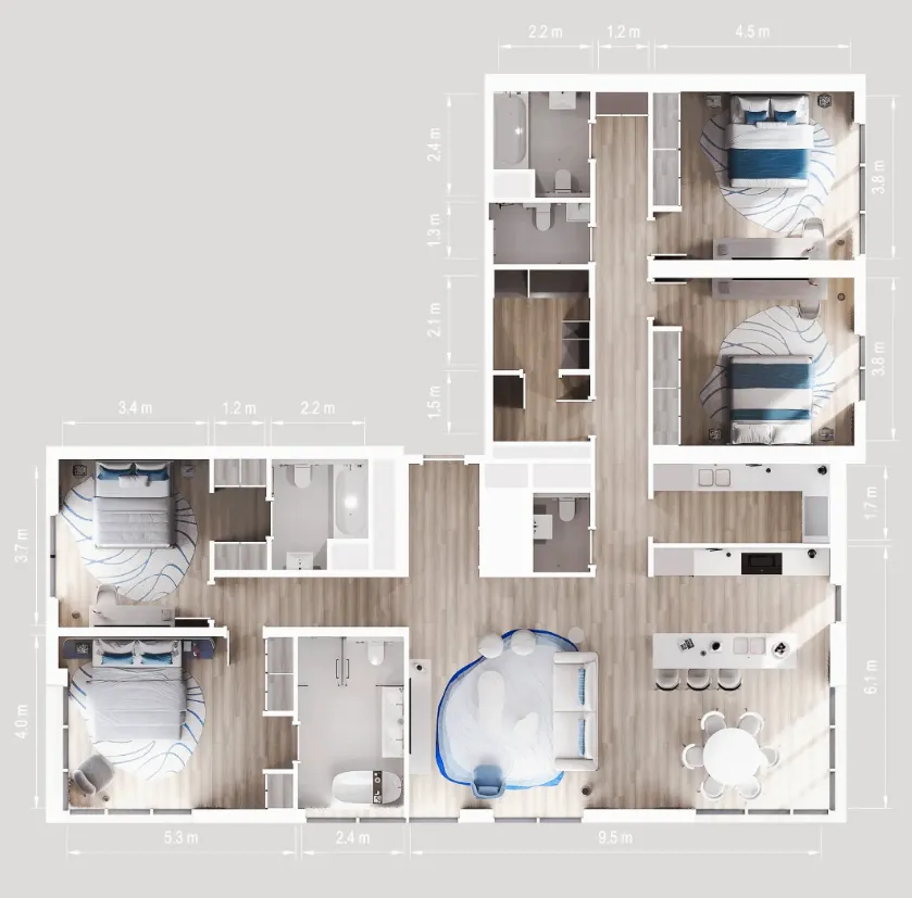 Nikki Beach Residences 4 bed floor plan, 4,436 sqft