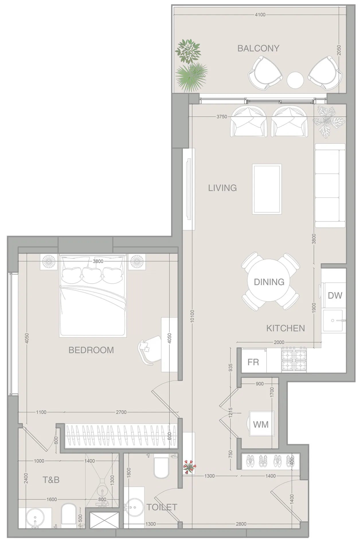 VERDAN1A 1 bed floor plan, 790 sqft