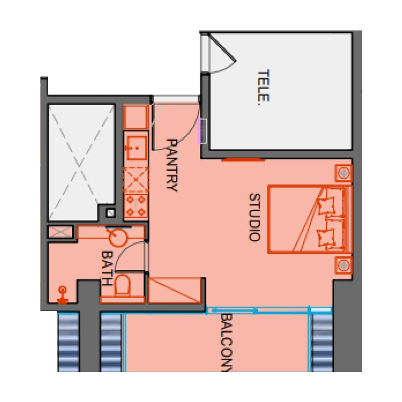 SkyGate Tower Studio floor plan, 358 sqft