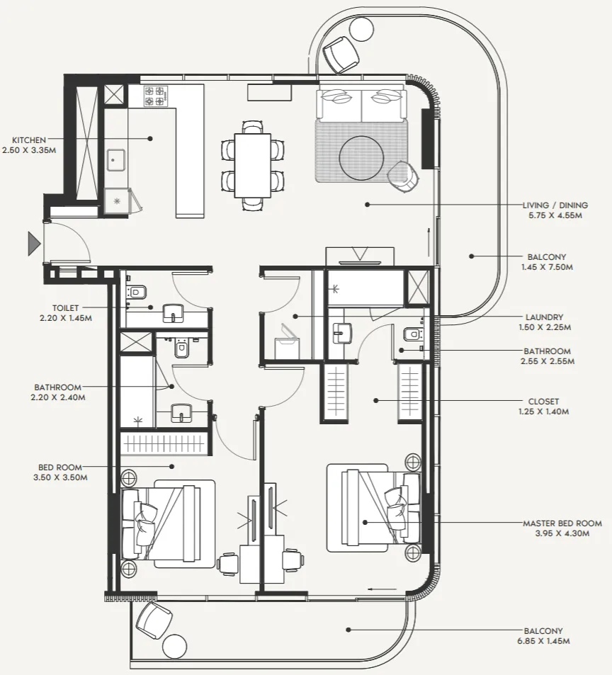 Azizi Amir 2 bed floor plan, 1,439 sqft