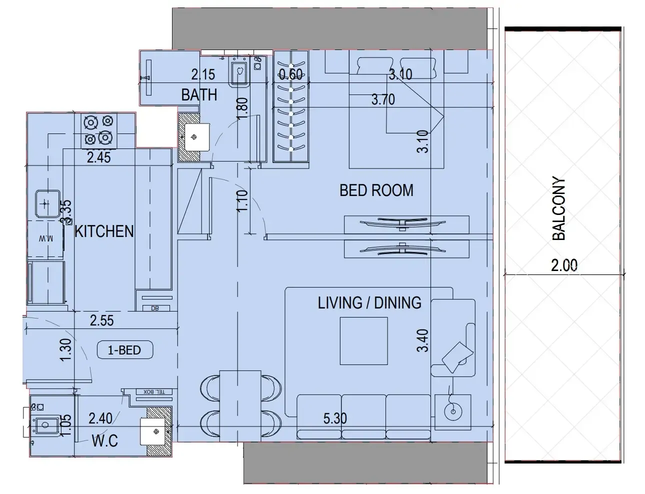 Binghatti Sky Terraces 1 bed floor plan, 757 sqft