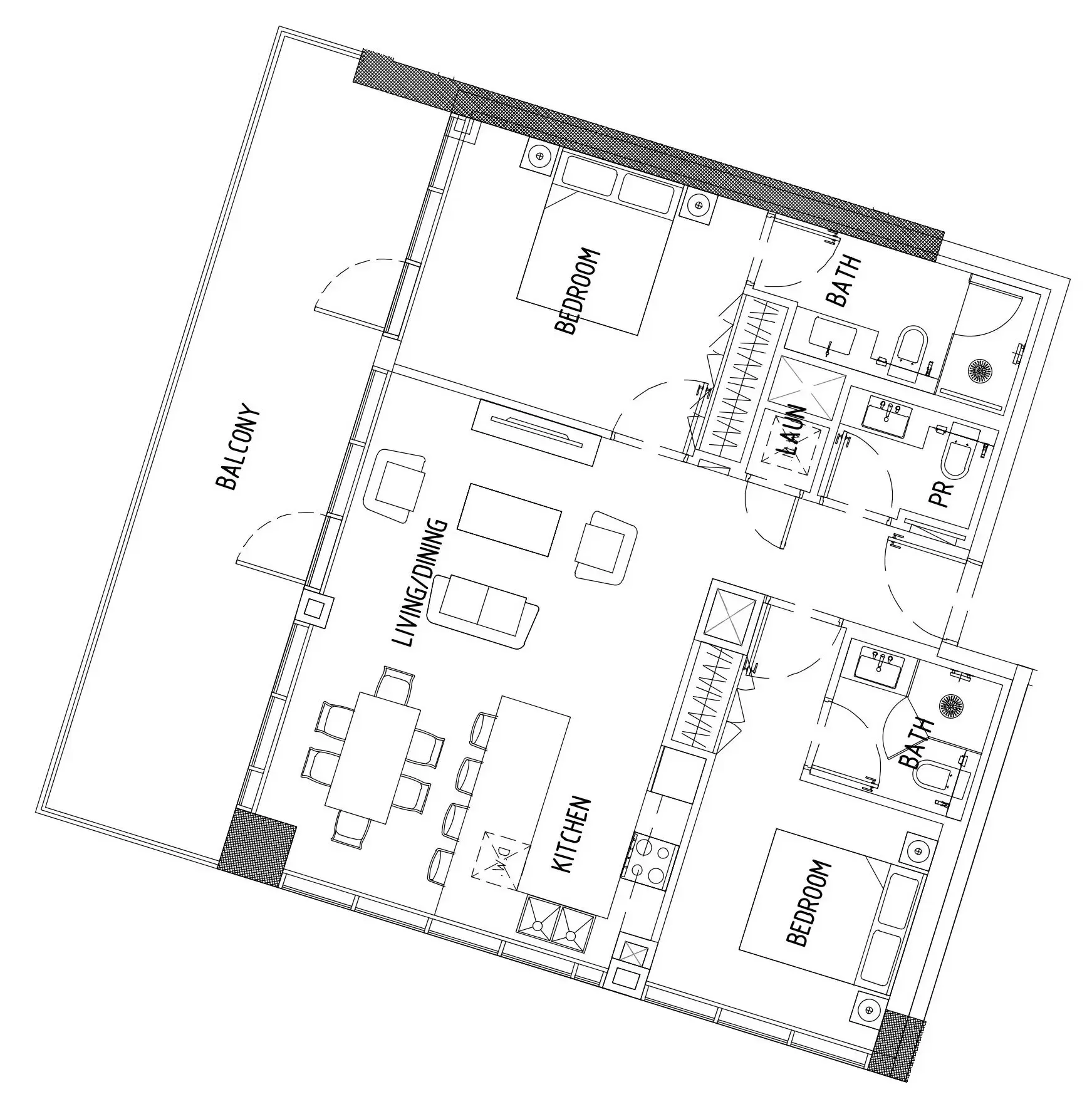 Damac District 2 bed floor plan, 1,173 sqft