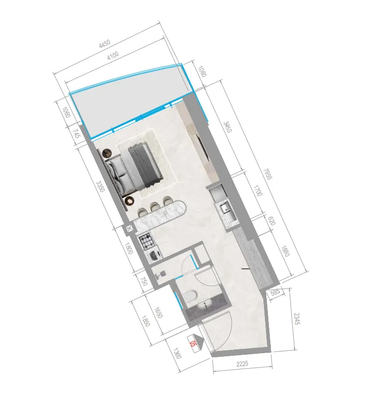 Orchid Towers Phase 1 Studio floor plan, 455 – 497 sqft