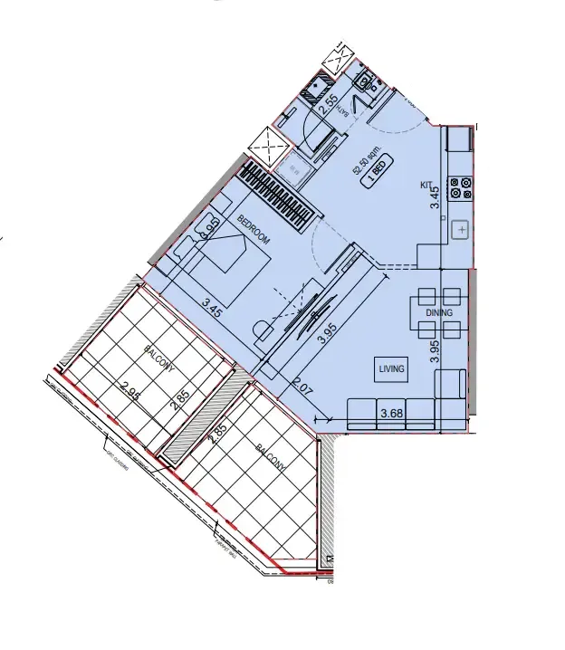 Binghatti Elite 1 bed floor plan, 867 sqft