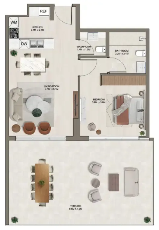 Ghaff Land Residence 1 bed floor plan, 1,124 sqft