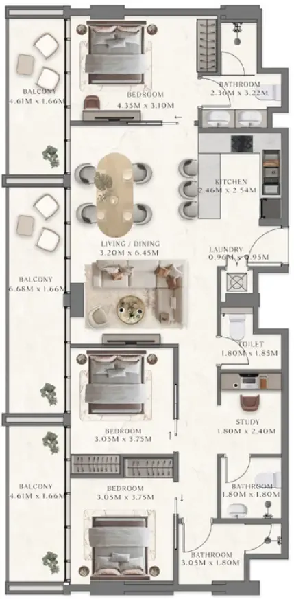 The Collection at Taiyo 3 bed floor plan, 1,453 sqft