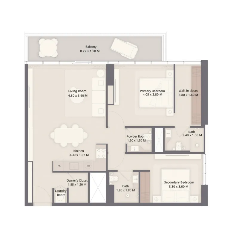 The Residences at Sheraton Al Marjan Island Resort Phase 1 & 2 2 bed floor plan, 1,142 sqft