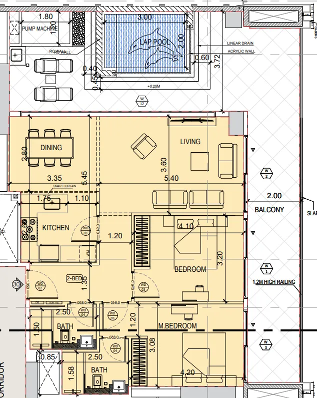 Binghatti Amberhall 2 bed floor plan, 1,625 sqft