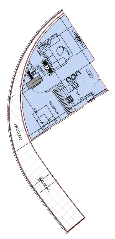 Binghatti Aquarise 1 bed floor plan, 1,027 sqft