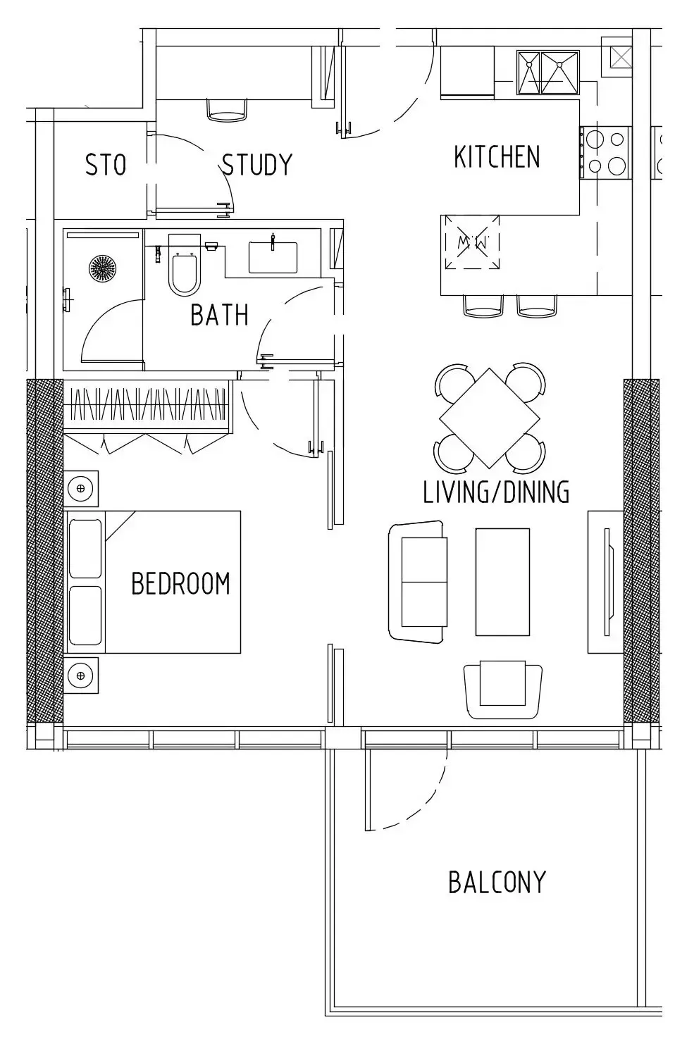 Damac District 1 bed floor plan, 672 sqft