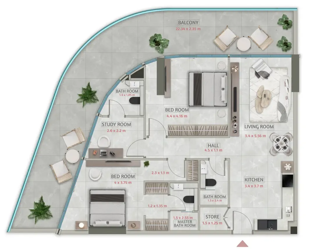 Sakura Gardens 2 bed floor plan, 1,656 sqft