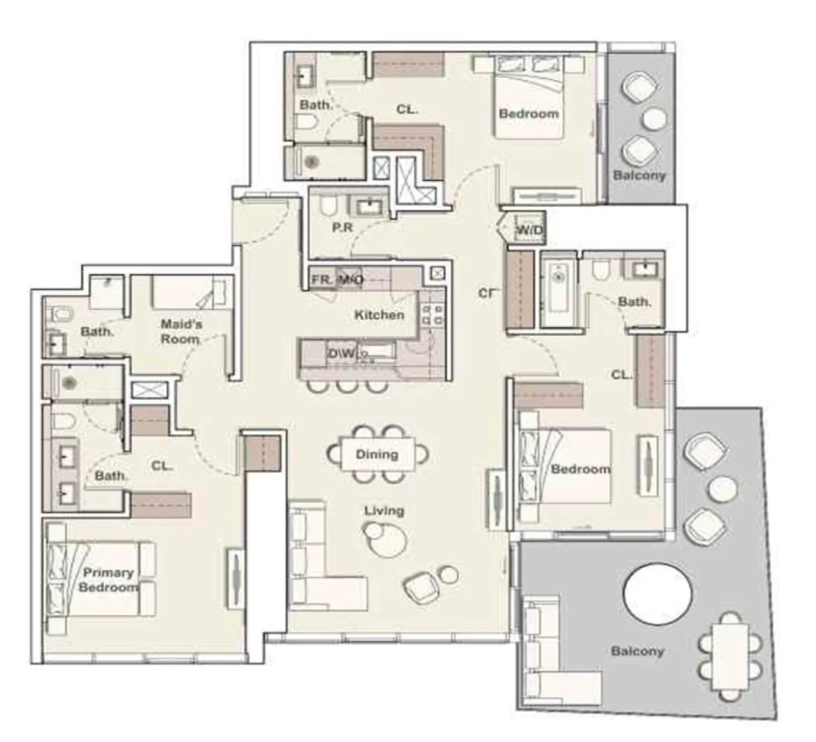 Mercer House 3 bed floor plan, 2,135 sqft