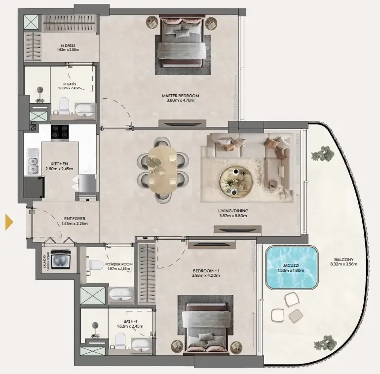 Hermina by Casagrand 2 bed floor plan, 1,186 – 1,645 sqft