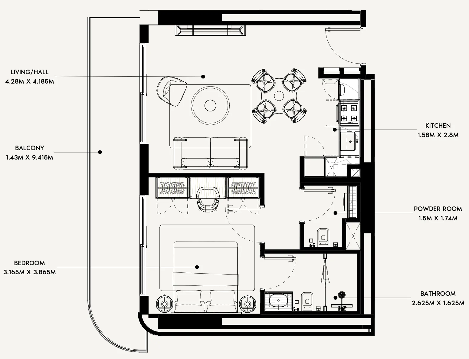 Azizi Rose 1 bed floor plan, 737 sqft