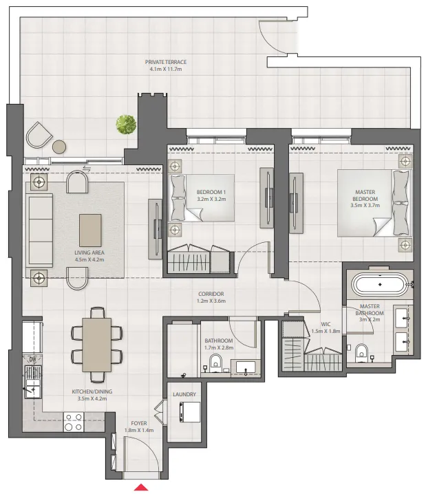 Creek Edge 2 bed floor plan, 1,459 sqft