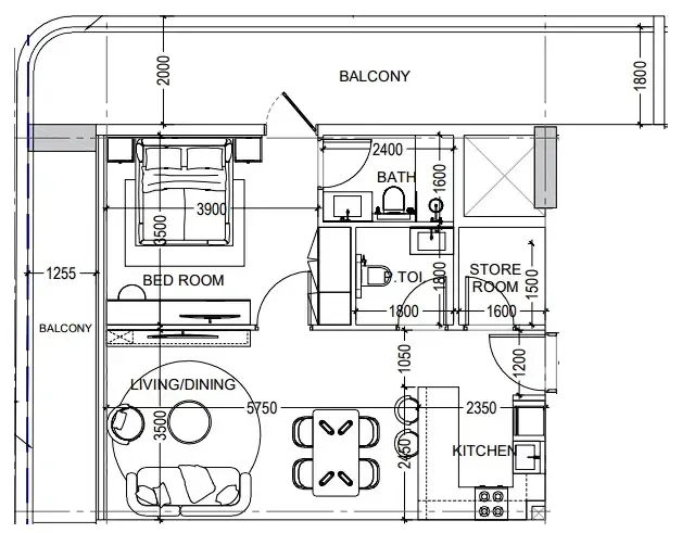 Al Haseen Residences 6 1 bed floor plan, 1,000 sqft