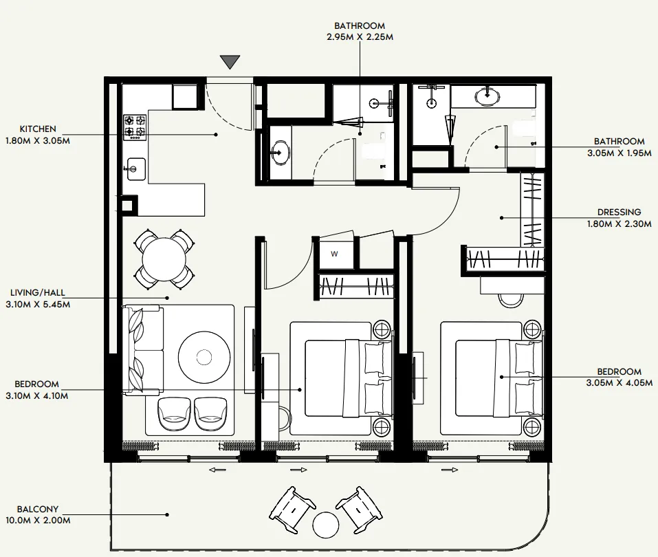 Azizi Venice 2 bed floor plan, 1,150 – 1,151 sqft