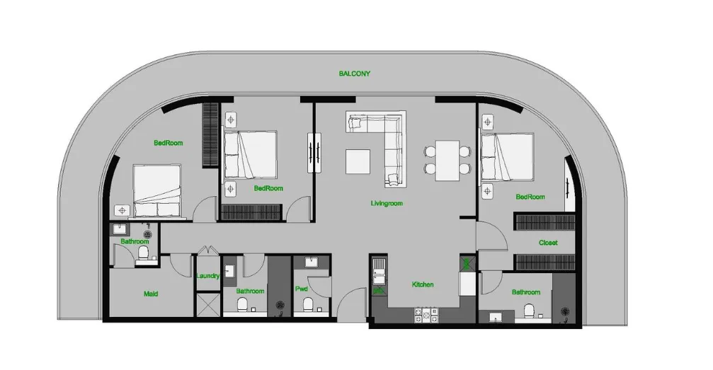 The Central Downtown 3 bed floor plan, 2,204 sqft