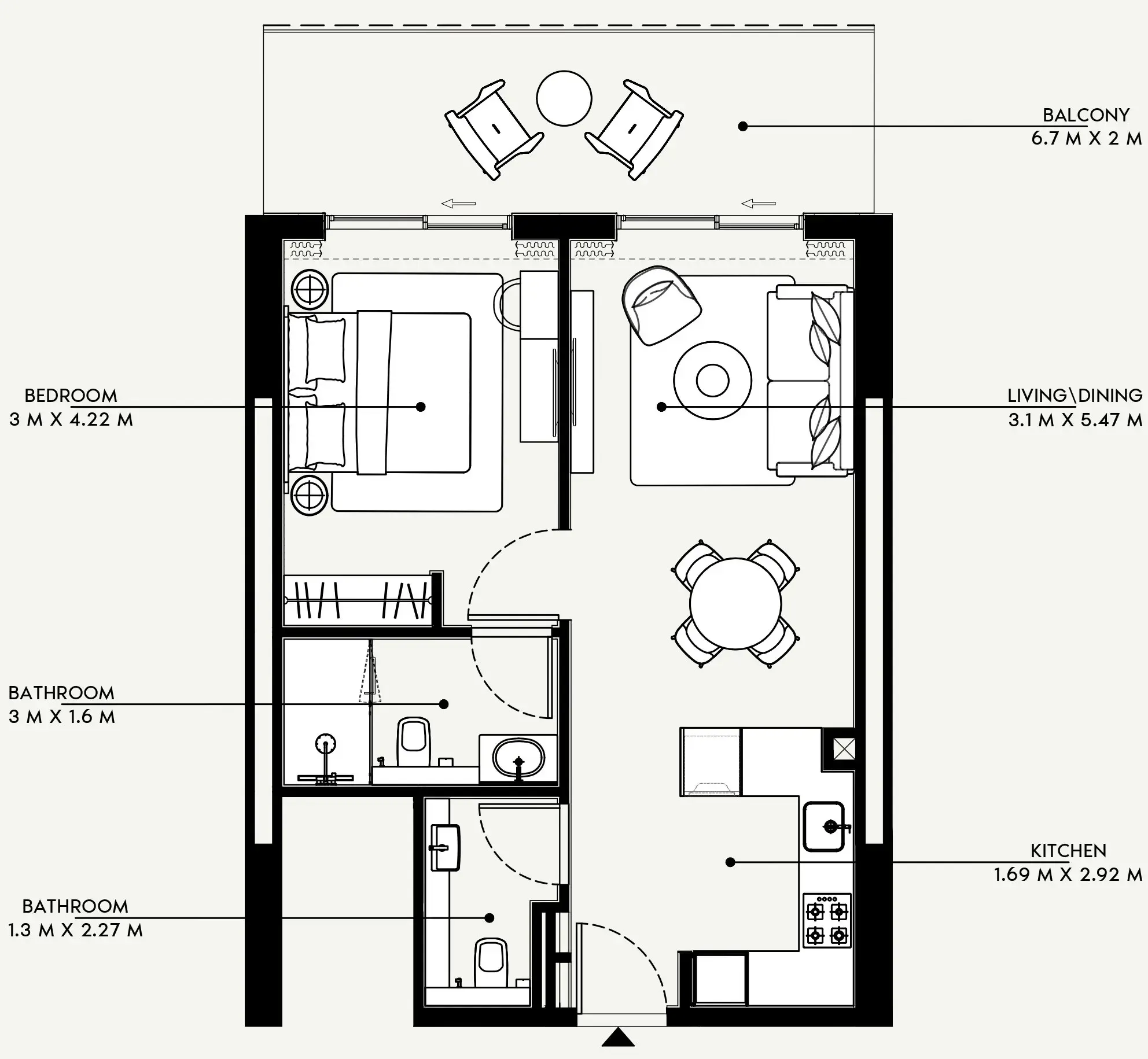 Azizi Venice 1 bed floor plan, 694 sqft