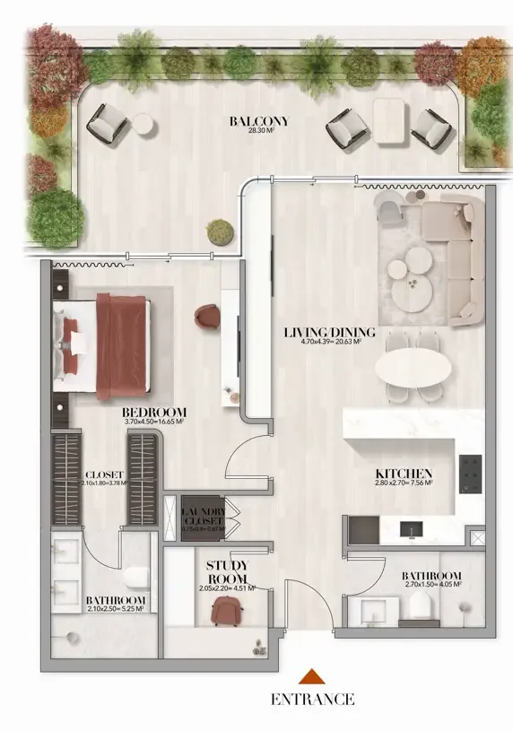 Gate Eleven by Amwaj Development 1 bed floor plan, 1,099 sqft