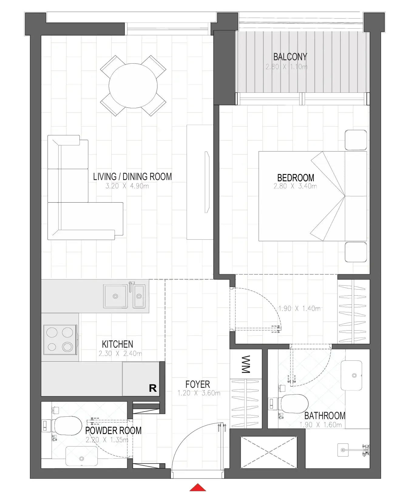 Olfah 1 bed floor plan, 602 sqft