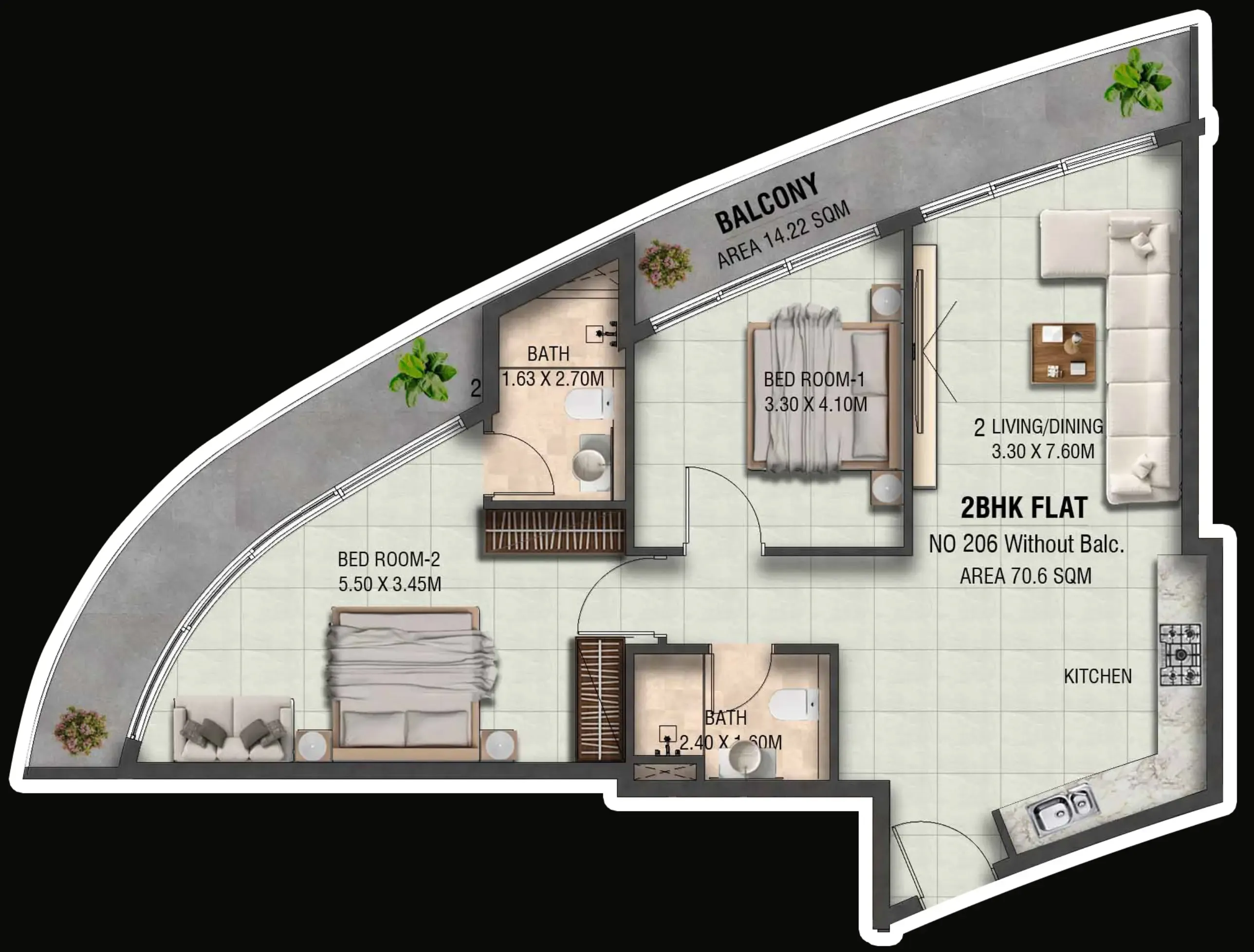 Lincoln Star Residence 4 2 bed floor plan, 913 sqft