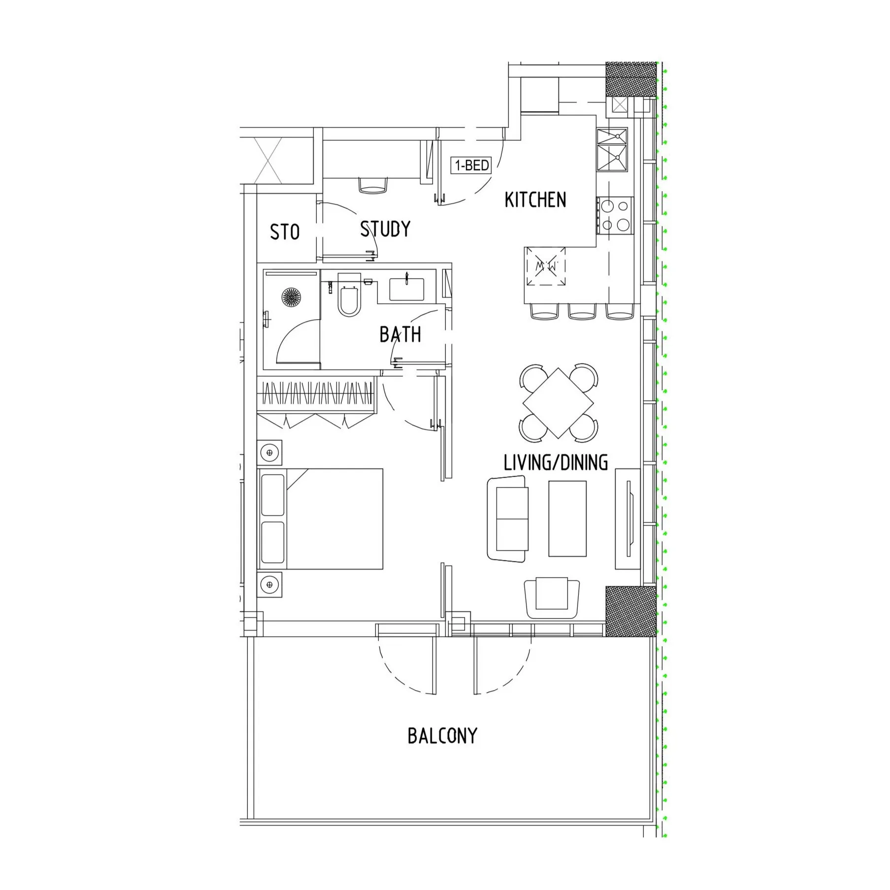 Damac District 1 bed floor plan, 763 sqft