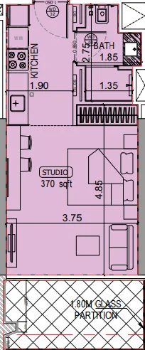 Binghatti Starlight Studio floor plan, 432 sqft