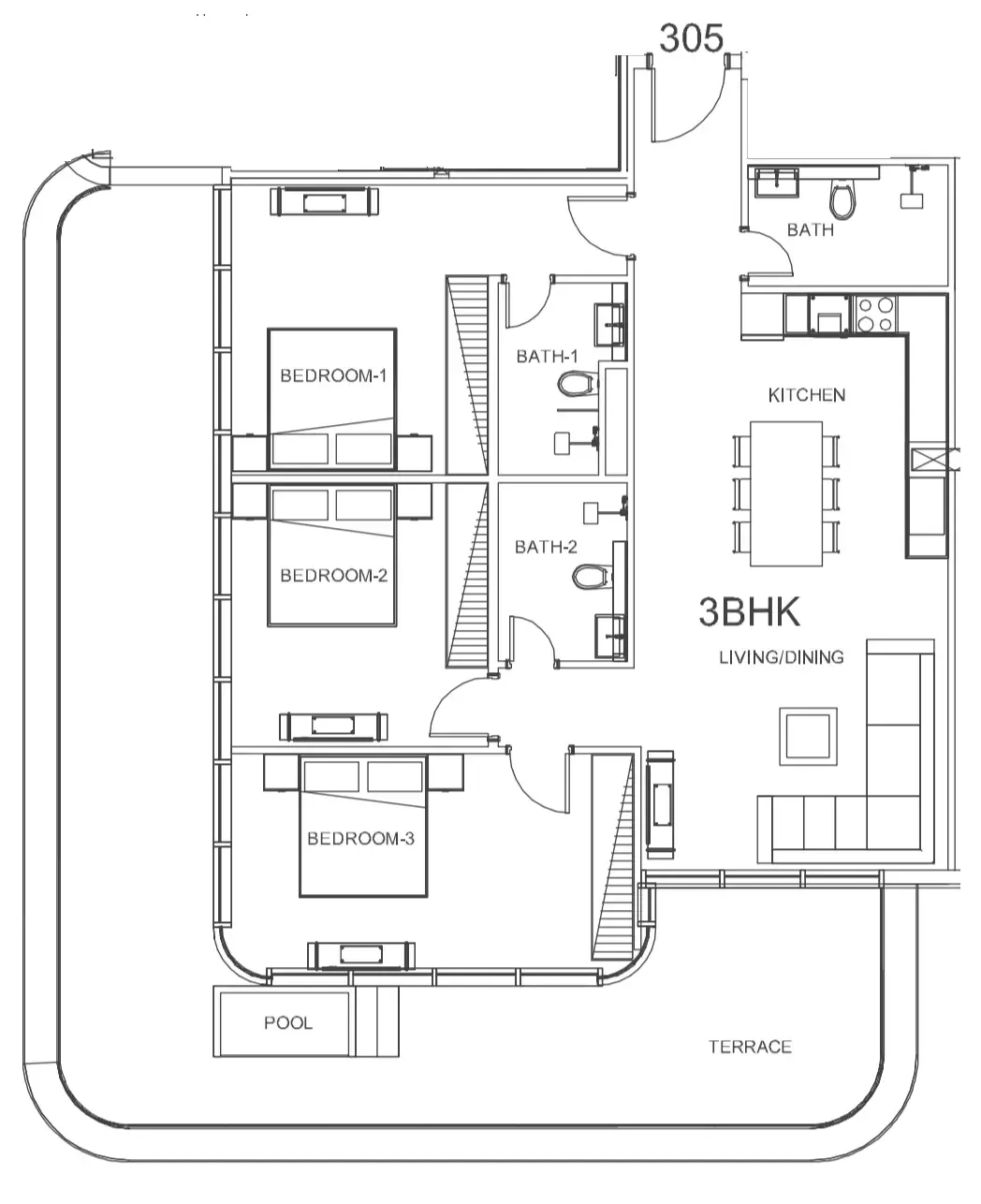 Villa Del Arte 3 bed floor plan, 1,767 sqft