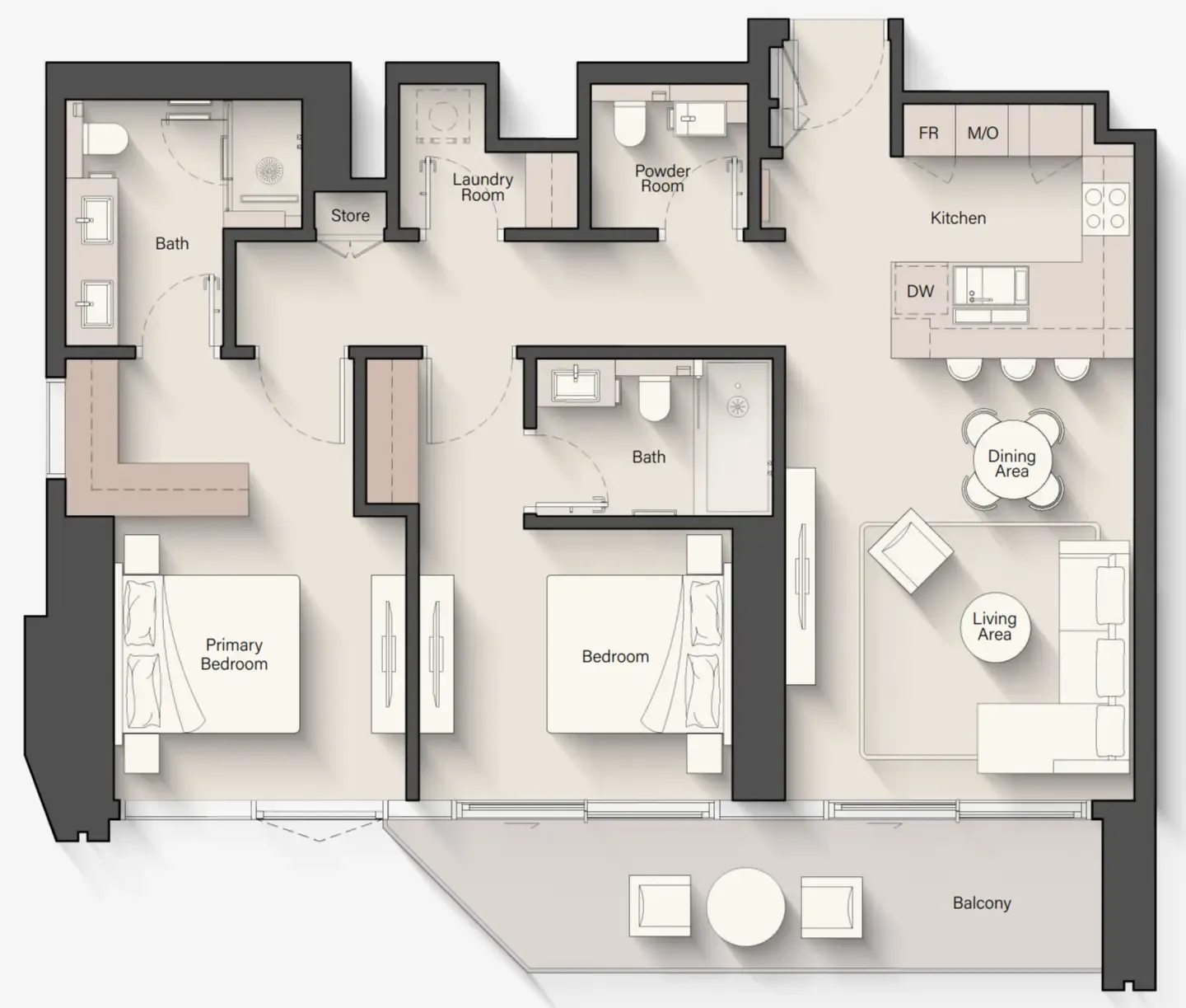 Eltiera Views 2 bed floor plan, 1,259 sqft