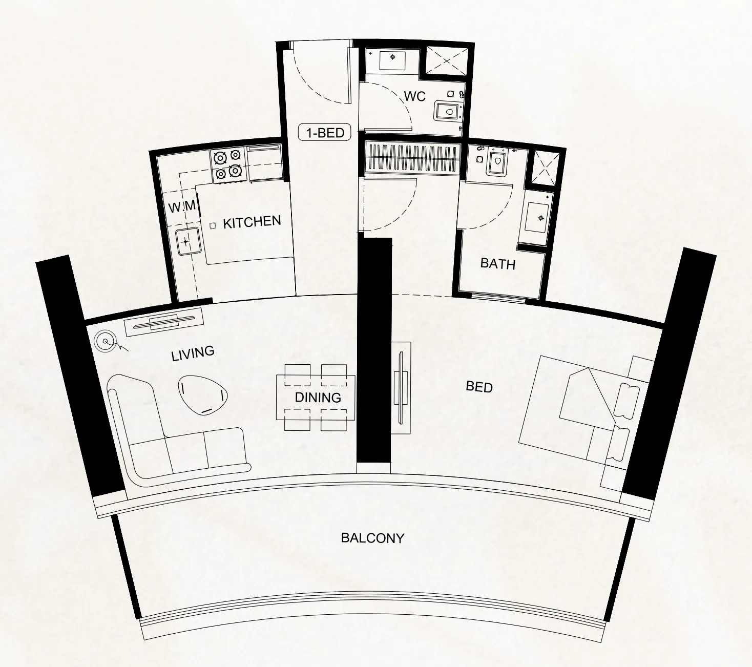 Binghatti Flare 1 bed floor plan, 817 sqft