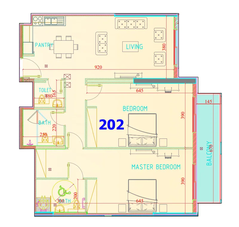 Carmel Residence 2 bed floor plan, 1,447 sqft