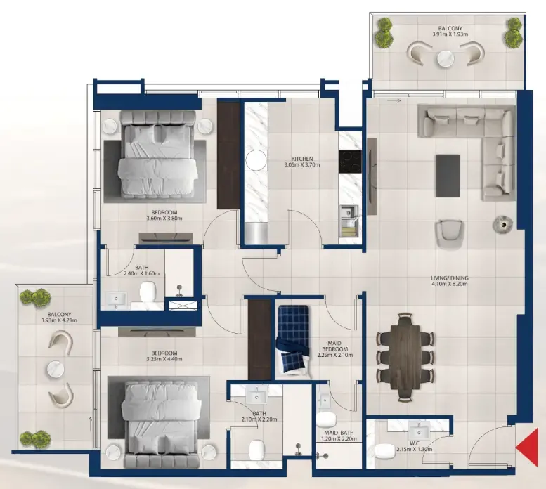 Al Vista 2 bed floor plan, 1,331 sqft