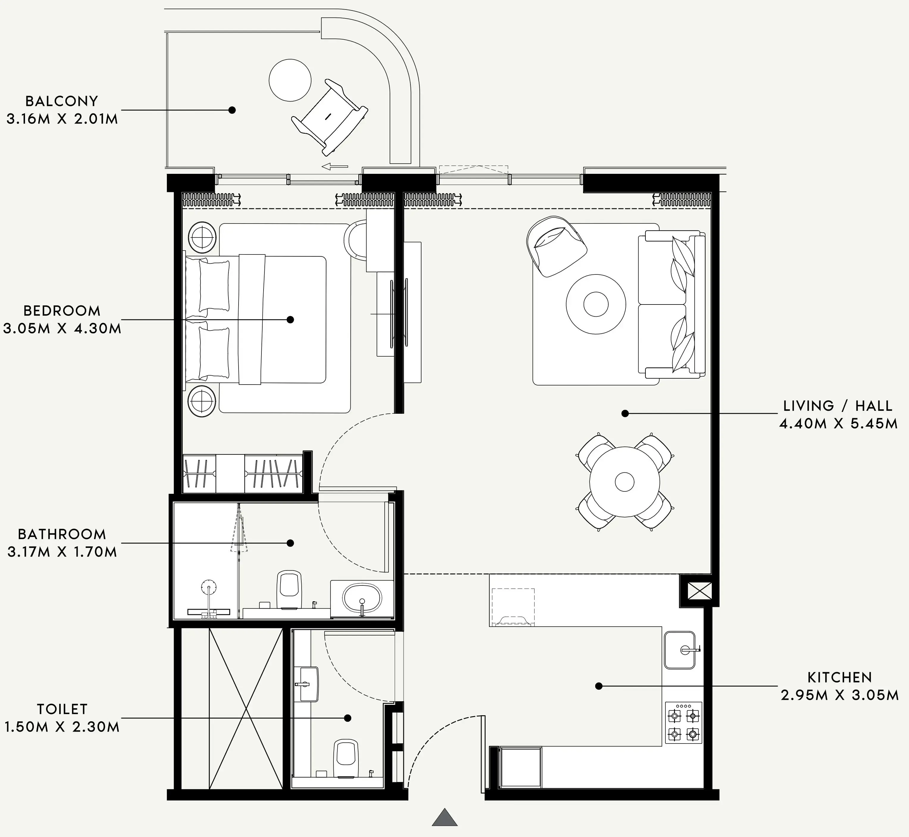 Azizi Venice 1 bed floor plan, 775 sqft