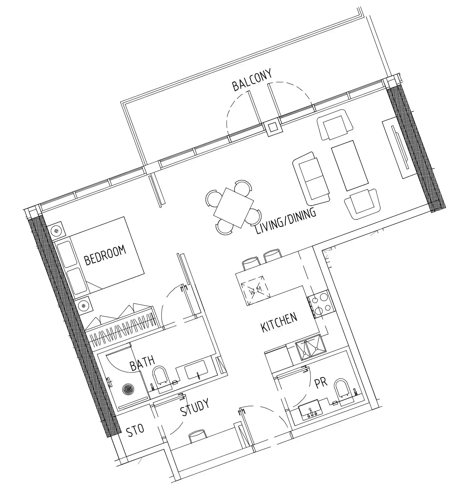 Damac District 1 bed floor plan, 819 sqft