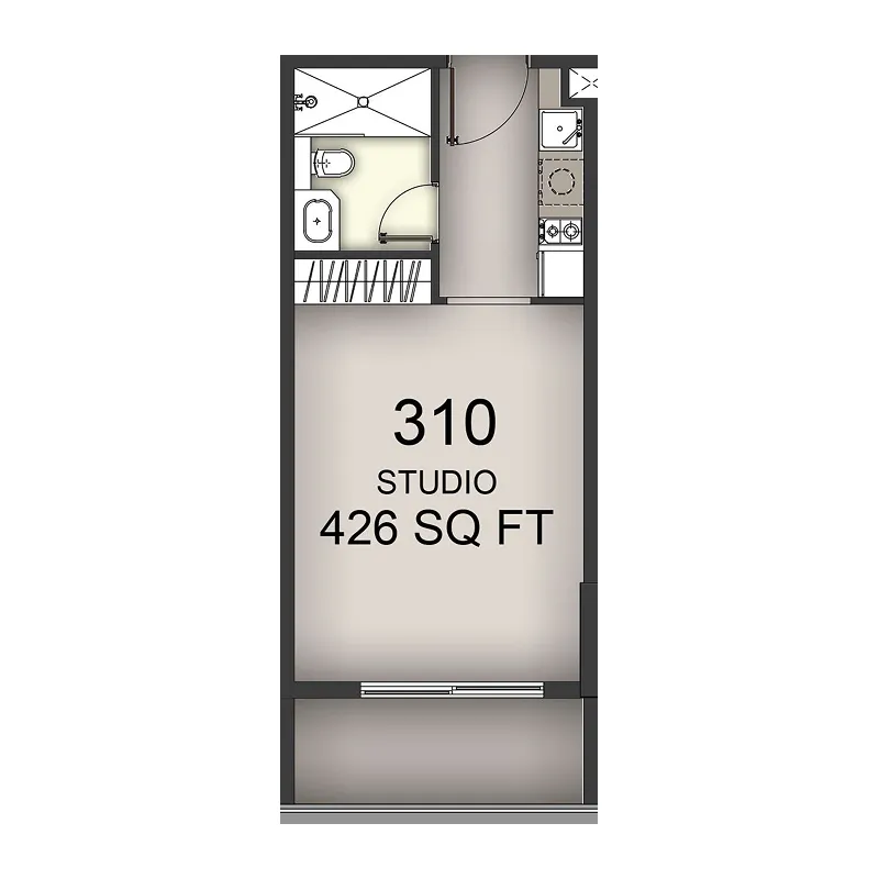 Aizel Tower Studio floor plan, 426 sqft