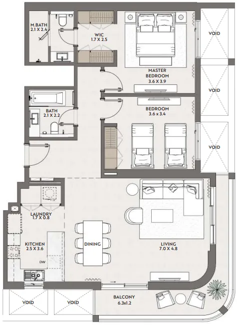Cello by Taraf 2 bed floor plan, 1,331 sqft