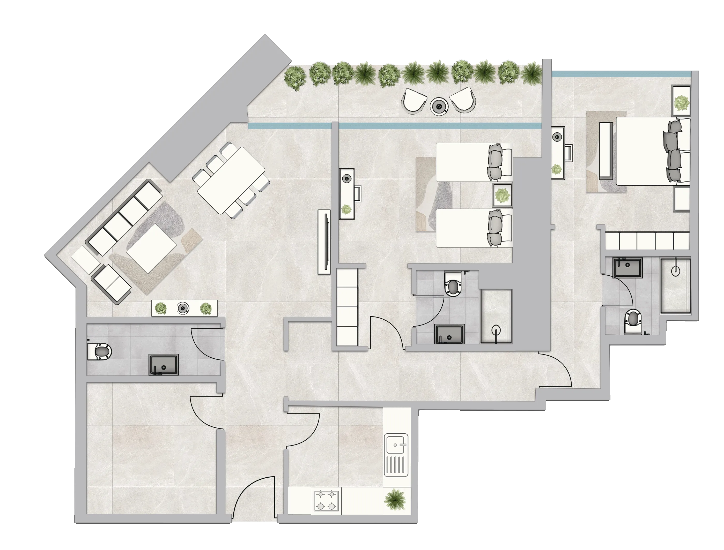 Infinity Tower 2 bed floor plan, 2,725 sqft